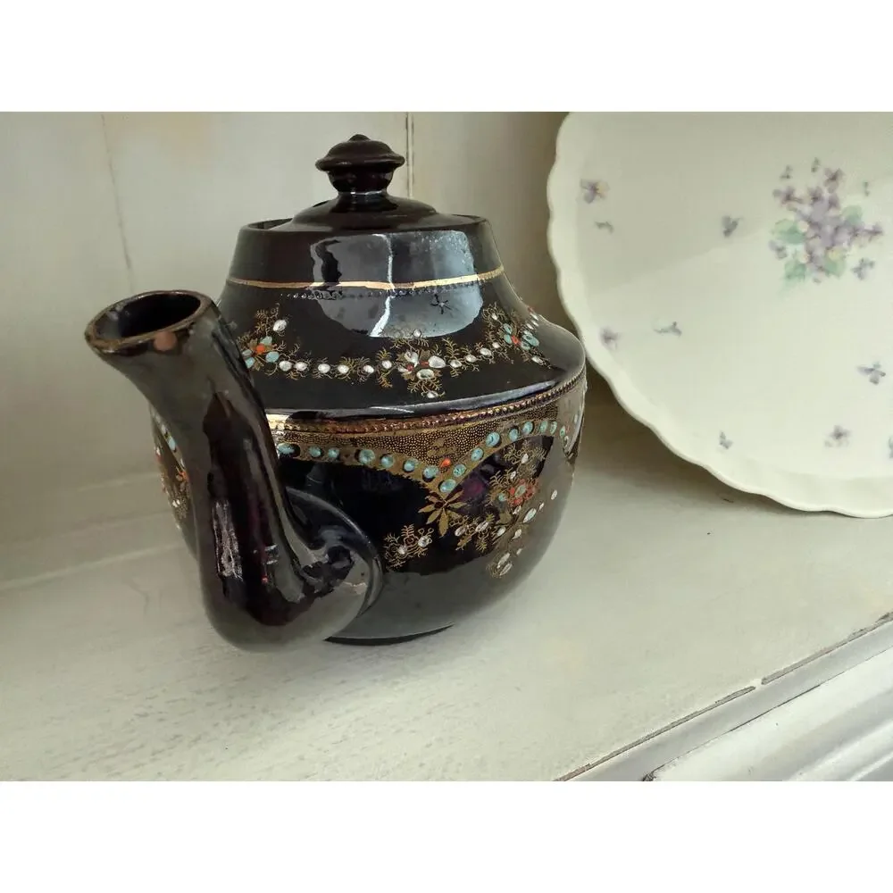 Vintage Price Brothers England Moriage Teapot Brown Gold Floral No. 7